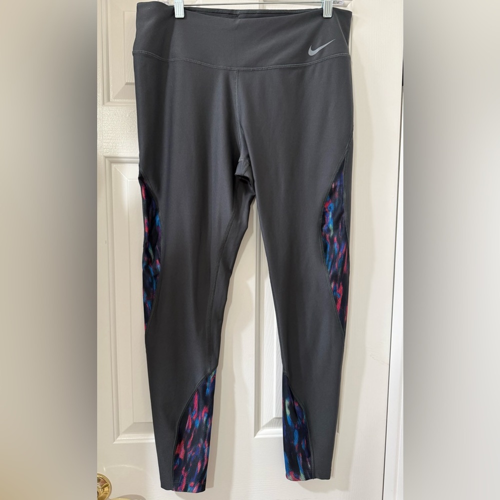 Nike Dri-FIT Charcoal Gray with Multicolor Accent Leggings - XL